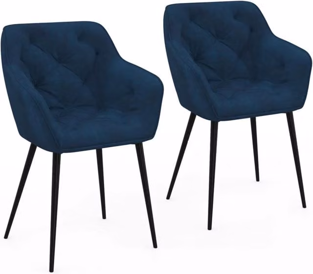 Set di 2 sedie da pranzo LYA IDMarket in velluto blu petrolio con struttura in metallo e braccioli – 1