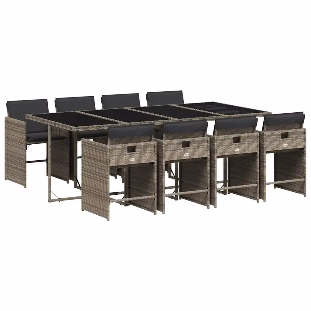 vidaXL Set da Pranzo da Giardino 9 pz in Polyrattan con Piano in Vetro Grigio e Nero – 2