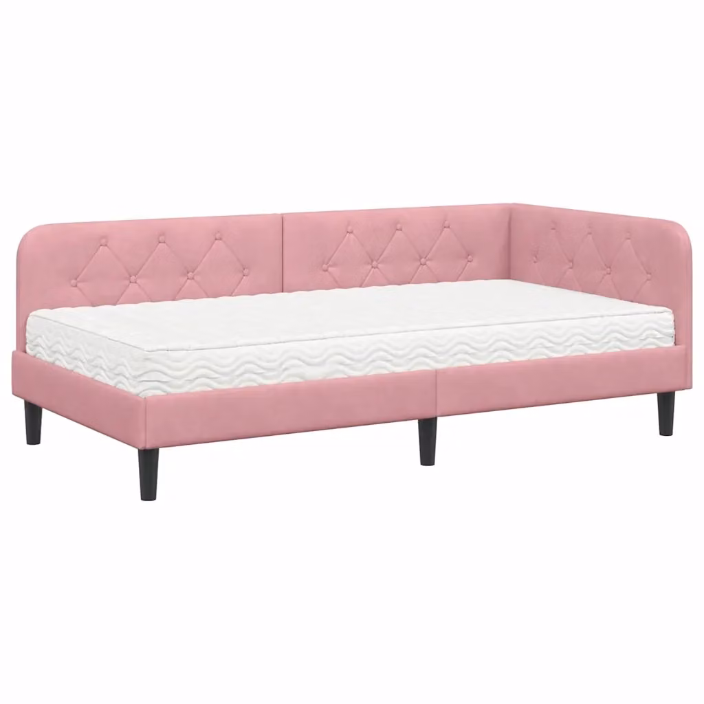 Cornice del letto ad angolo vidaXL in velluto rosa, L 100 x P 200 cm – 2