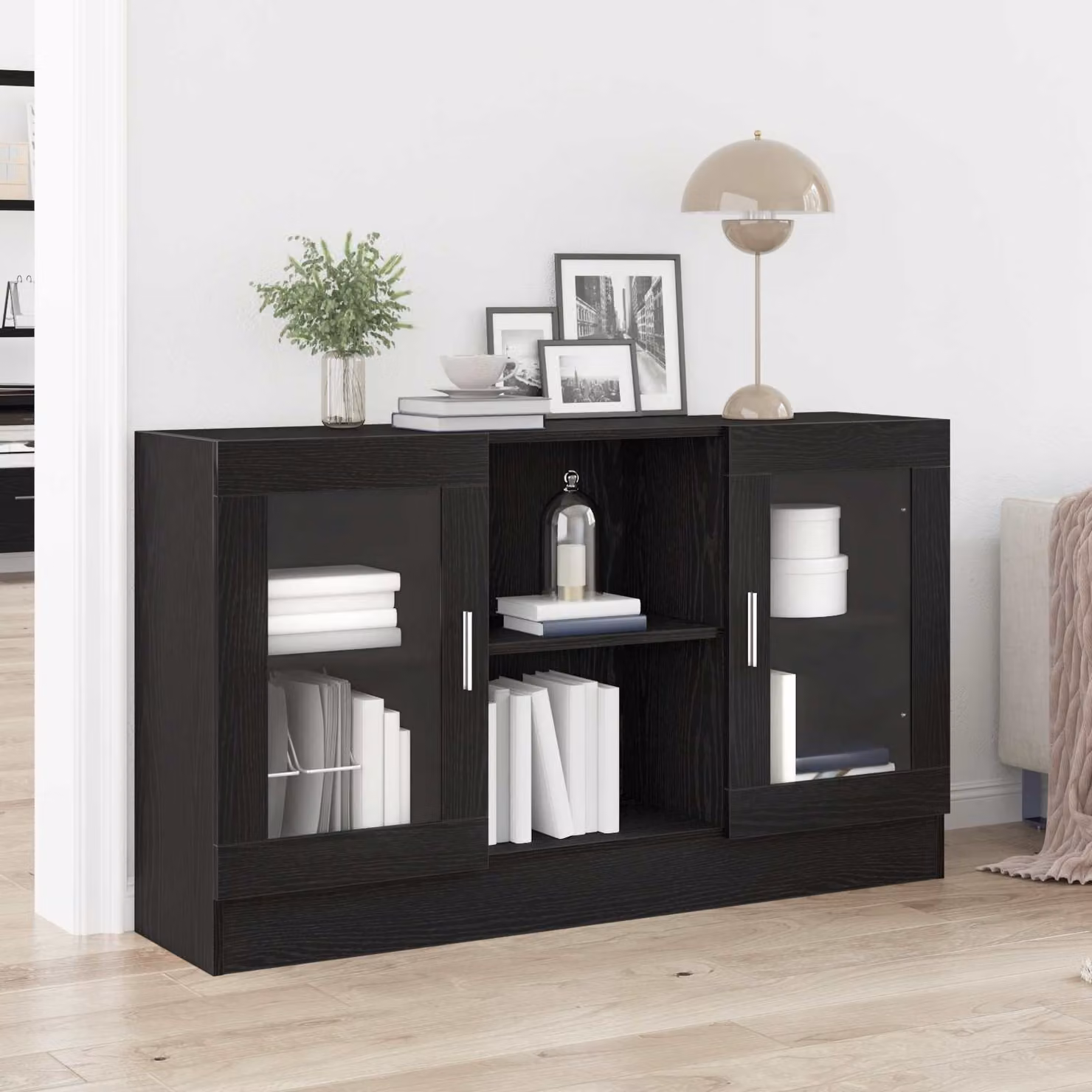 Credenza moderna vidaXL in legno ingegnerizzato nero, L 120 x P 30,5 x H 70 cm