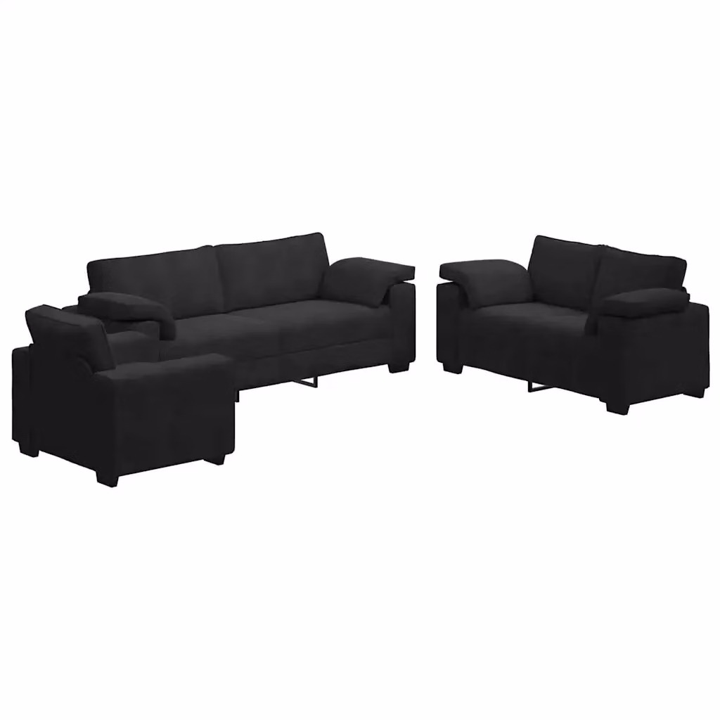 Set di divani 3 pezzi vidaXL in velluto nero con cuscini per soggiorno e ufficio – 2