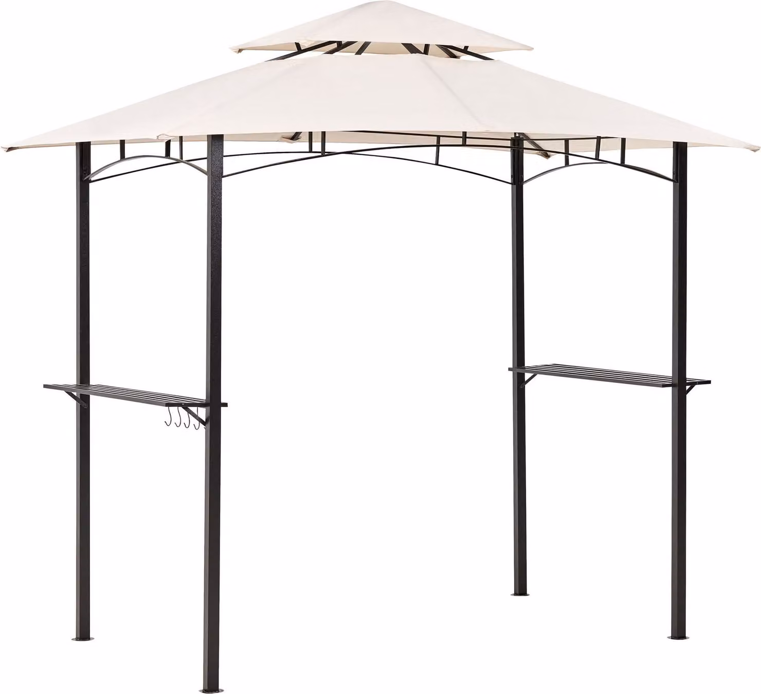 BELIANI Gazebo Tessuto beige Acciaio nero 240 x148 cm Struttura in metallo Tettoia con ganci e mensole Tenda gazebo da giardino