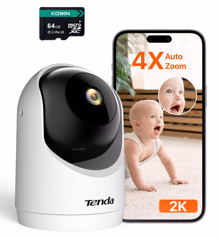 Telecamera di sicurezza interna Tenda 2K, Wi-Fi 6, modello CP3 V3.0. Telecamera interna con app, risoluzione 3MP, audio bidirezionale, visione notturna, rilevamento del movimento, allarme. Telecamera per bambini con scheda SD