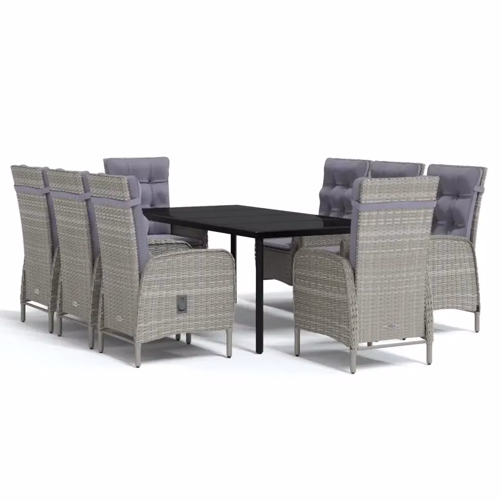 Set da pranzo da giardino vidaXL in polyrattan con tavolo in vetro e 9 pezzi in nero e grigio – 2