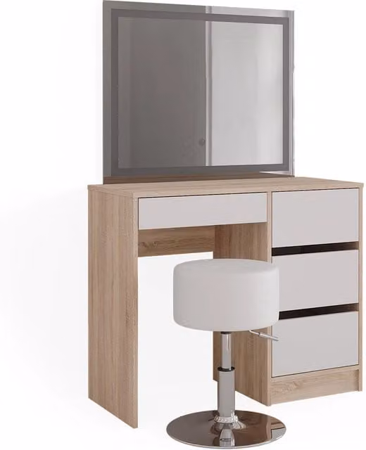 Tavolo da toeletta Sherry Sonoma 90 cm con specchio LED e sgabello Vicco