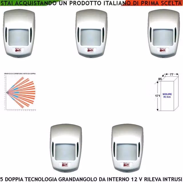 Rilevatore di movimento Securvera con doppia tecnologia, grandangolo 90 gradi e portata 15 metri, colore bianco