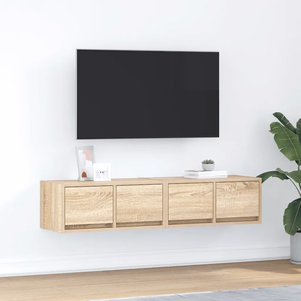 Set di 2 mobili TV vidaXL in legno multistrato color rovere sonoma, L 60 cm x P 31 cm x H 25,5 cm