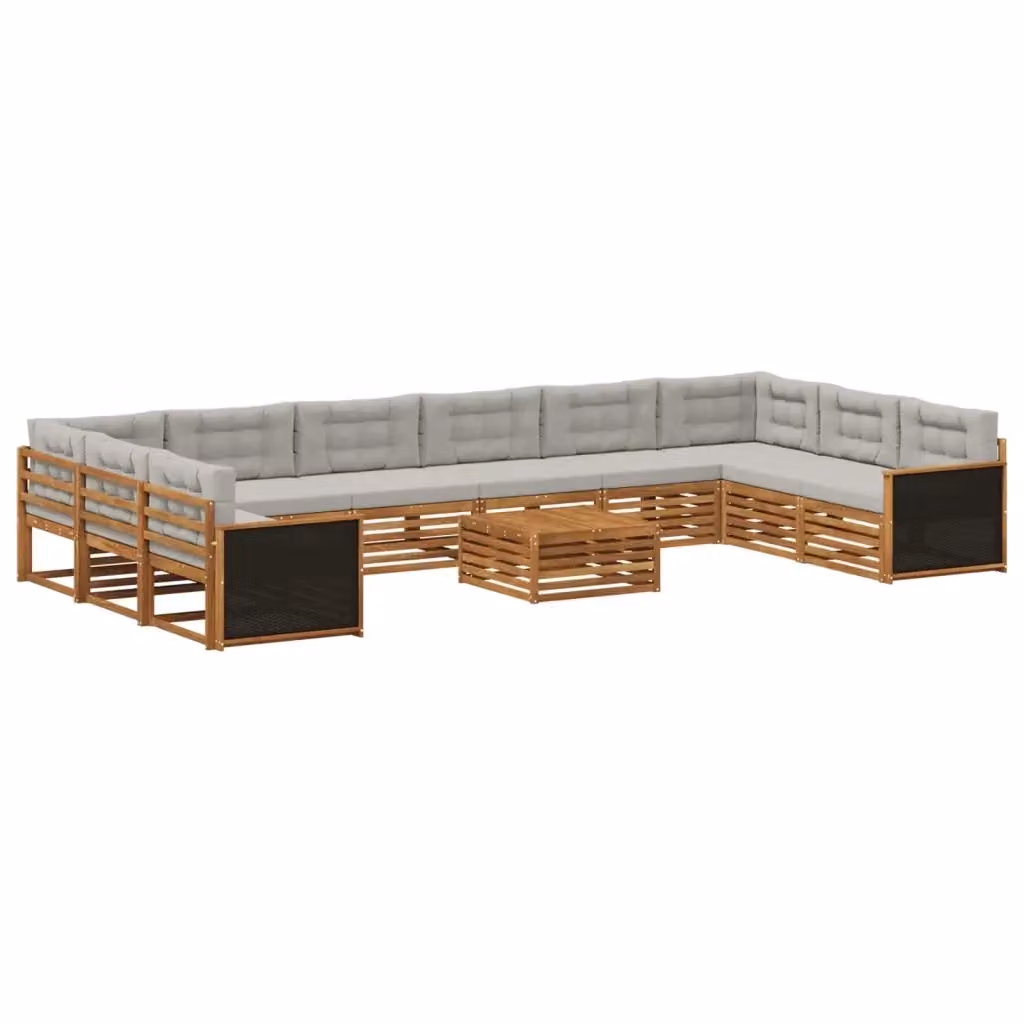 Set di divani da giardino vidaXL in legno di acacia con cuscini beige e grigi, 11 pezzi – 2