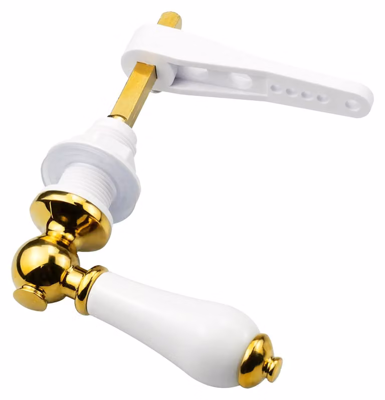 Leva per scarico WC in metallo, color oro, con braccio regolabile, maniglia di ricambio per serbatoio dello scarico, confezione singola