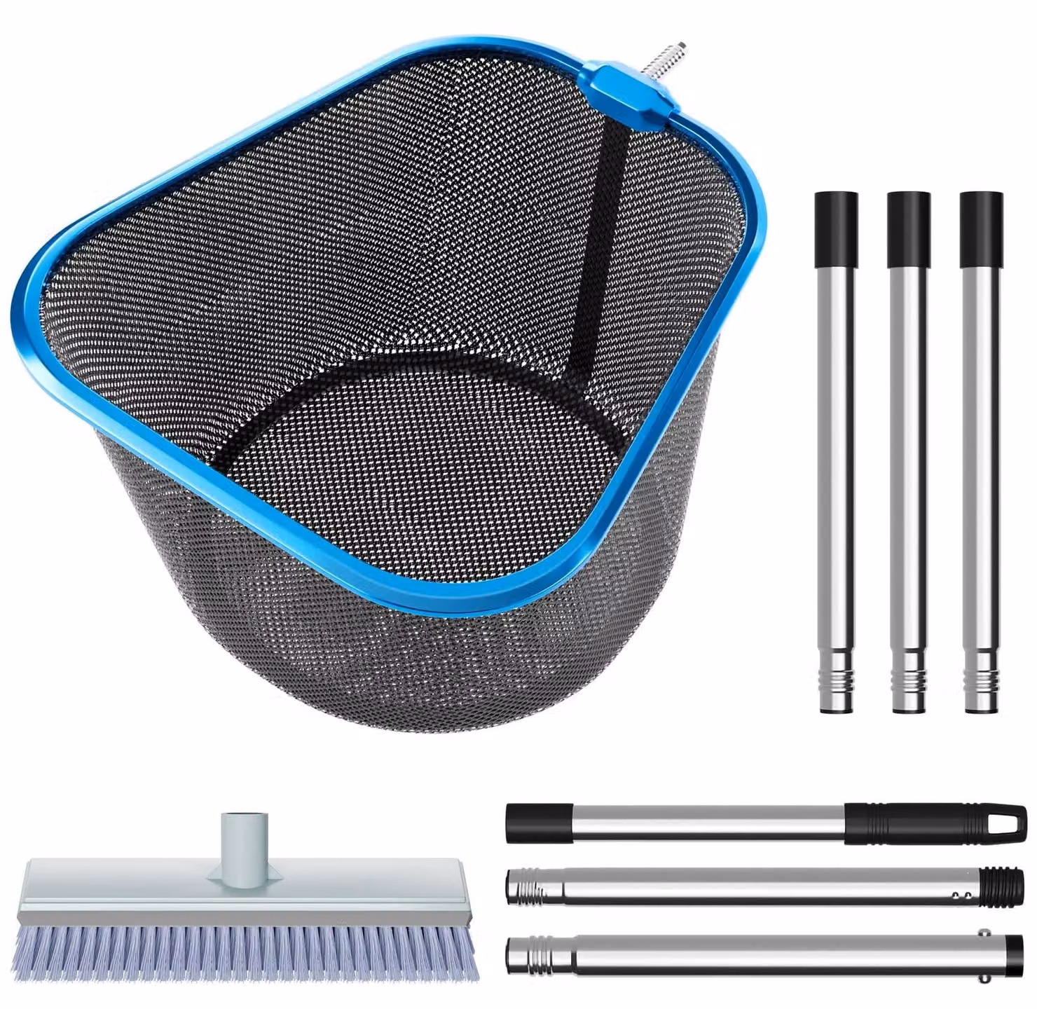 Retino per piscina - 180 cm - Maglia fine - 25 cm di profondità - Con spazzola per piscina