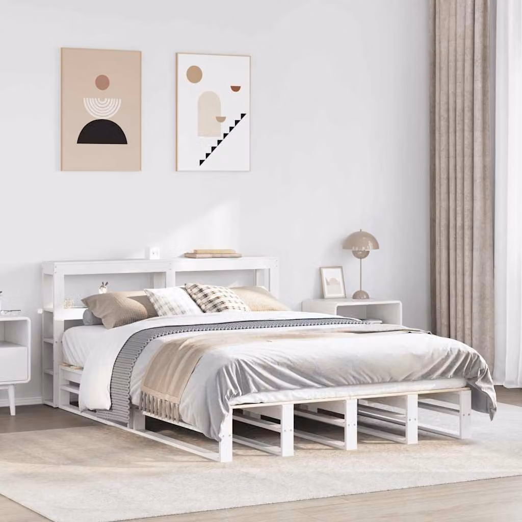 vidaXL Giroletto con Testiera in Legno di Pino Massello Bianco 150x200 cm