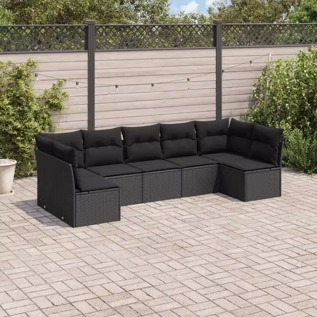 Set Divani da Giardino con Cuscini 7pz Nero Polyrattan 3217425
