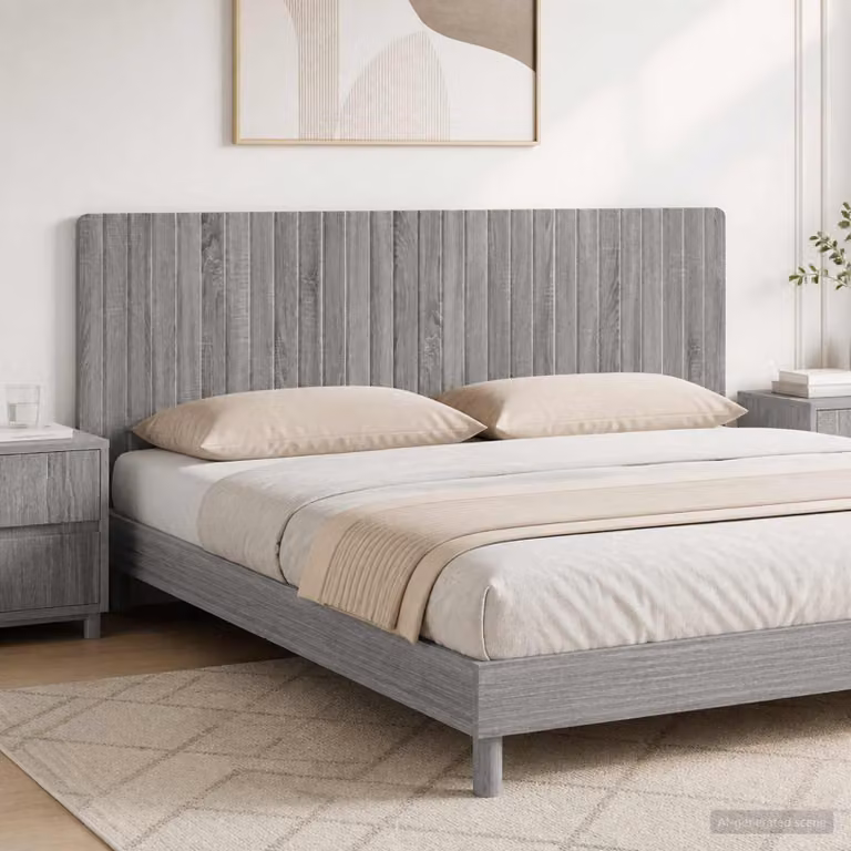 Testiera da muro vidaXL ZWOLLE in legno ingegnerizzato grigio con ripiano integrato e scomparti laterali L: 180 cm, H: 50 cm, P: 15,8 cm