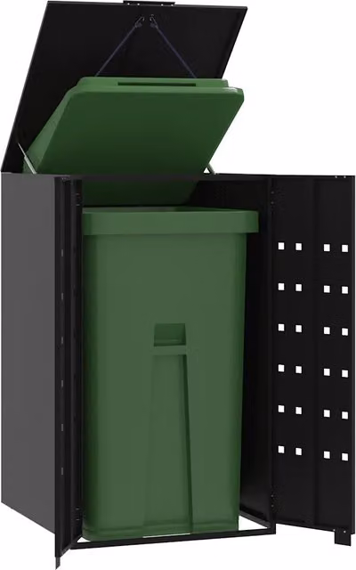 Copribidone con Ruote per Bidone Singolo Nero 69x79x117 Acciaio 4008424