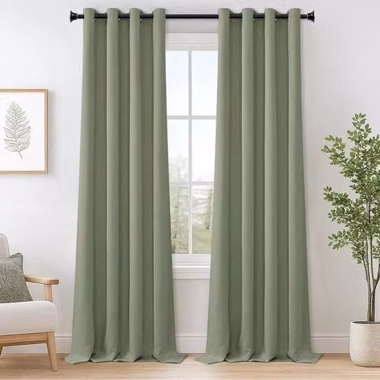 Set di 2 tende termiche oscuranti moderne con occhielli, resistenti ai raggi UV e assorbenti del suono, colore verde, L: 140 cm, H: 260 cm