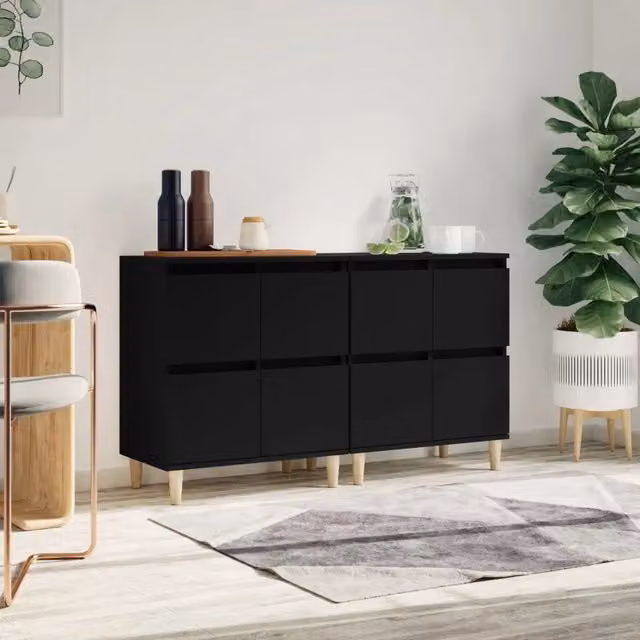 Set di 2 credenze nere vidaXL in legno con montaggio a parete L/P/H: 60 x 35 x 70 cm – 1