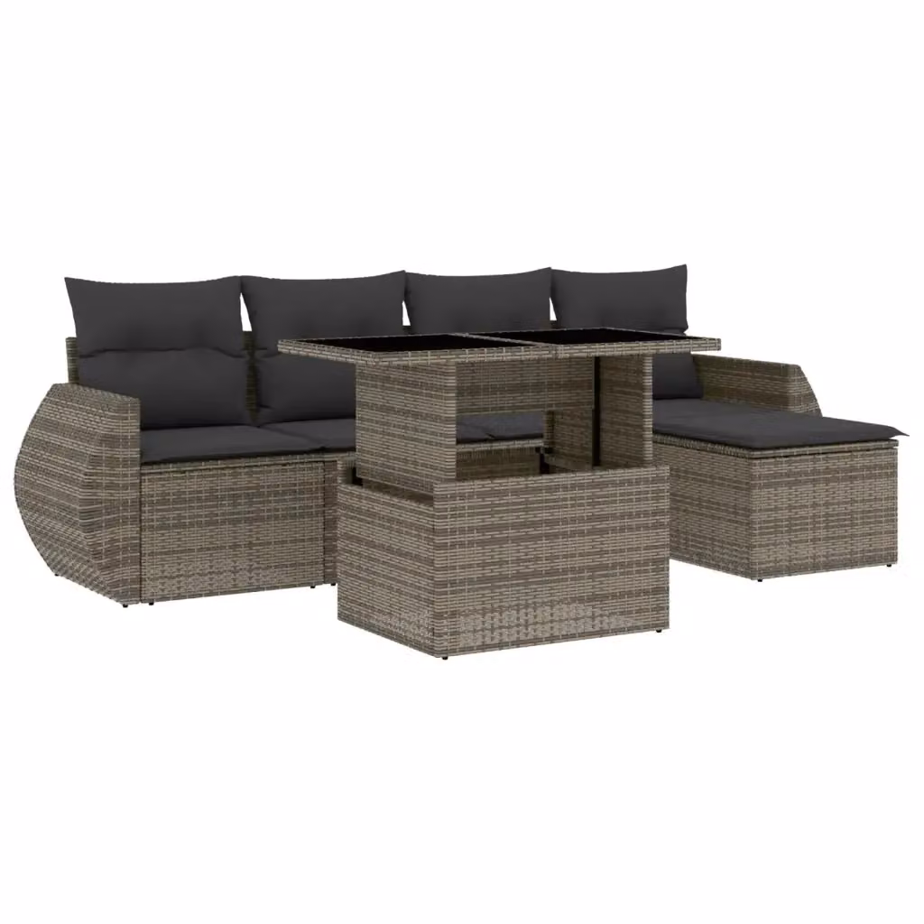 Set Divano da Giardino vidaXL 6 pz in Polyrattan Grigio con Cuscini e Tavolino – 2