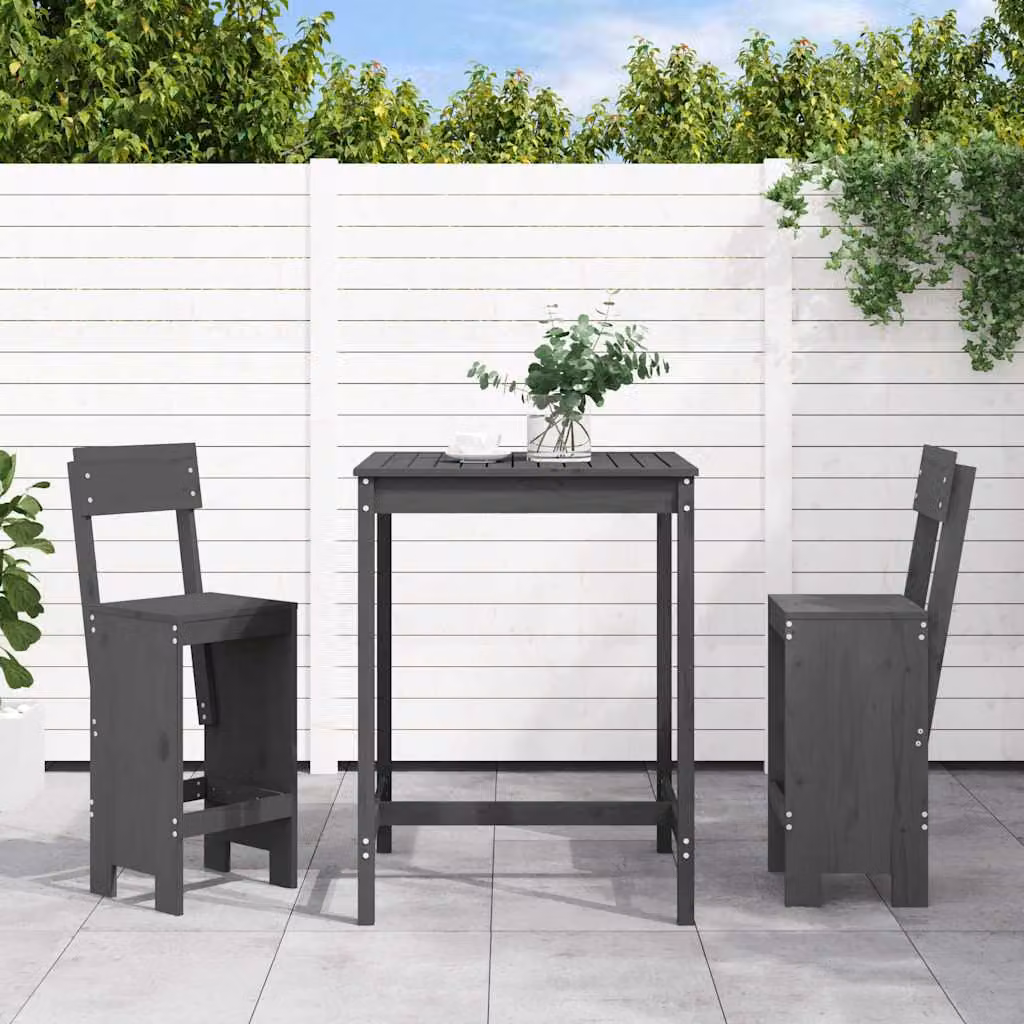 Set Bar da Giardino vidaXL in Legno di Pino Grigio con Stile Rustico