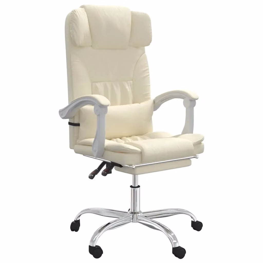 Poltrona da Ufficio Executive vidaXL Reclinabile e Girevole in Similpelle Beige, L/P/H: 63 x 46,5 x 122 cm – 2