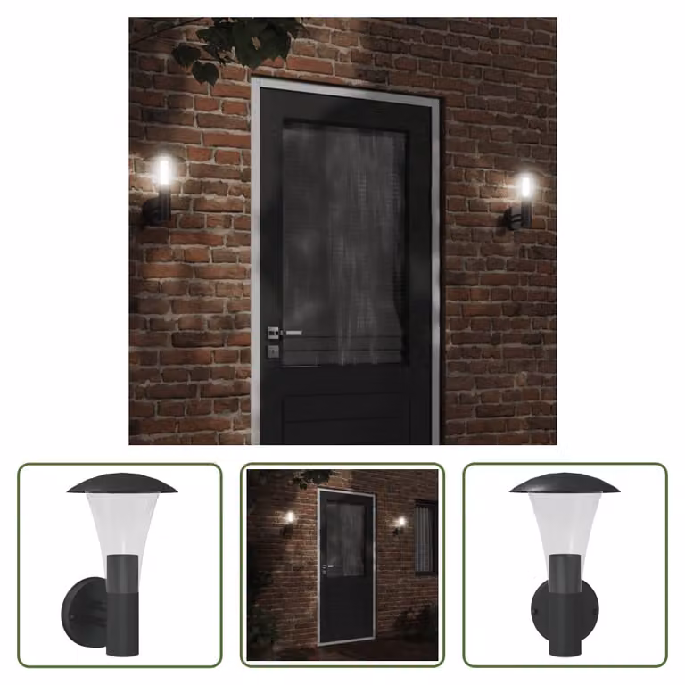 The Living Store Applique da esterno in acciaio inox nero