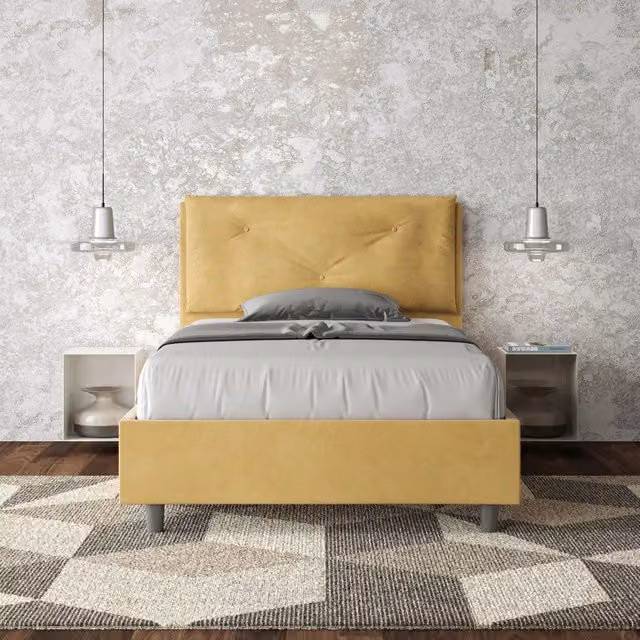 Letto imbottito con contenitore Ityhome in microfibra gialla L/P/H: 110 x 190 x 125 cm