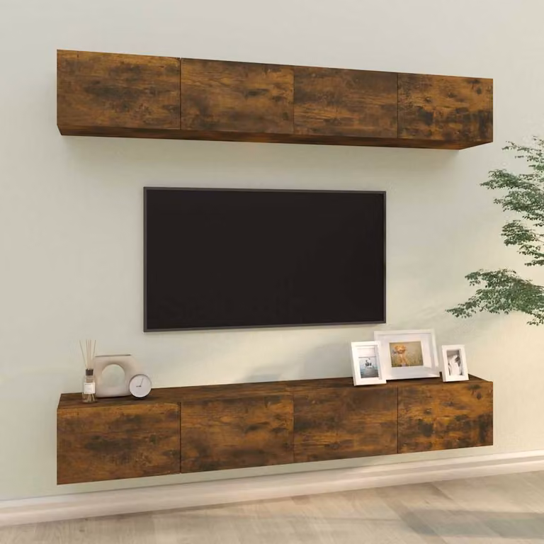 Set di 4 mobili porta TV da parete vidaXL in legno rovere color marrone, L 100 x P 30 x H 30 cm
