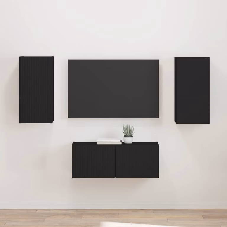 Set di 2 mobili TV moderni vidaXL da appendere al muro, colore nero e legno, per il tuo soggiorno