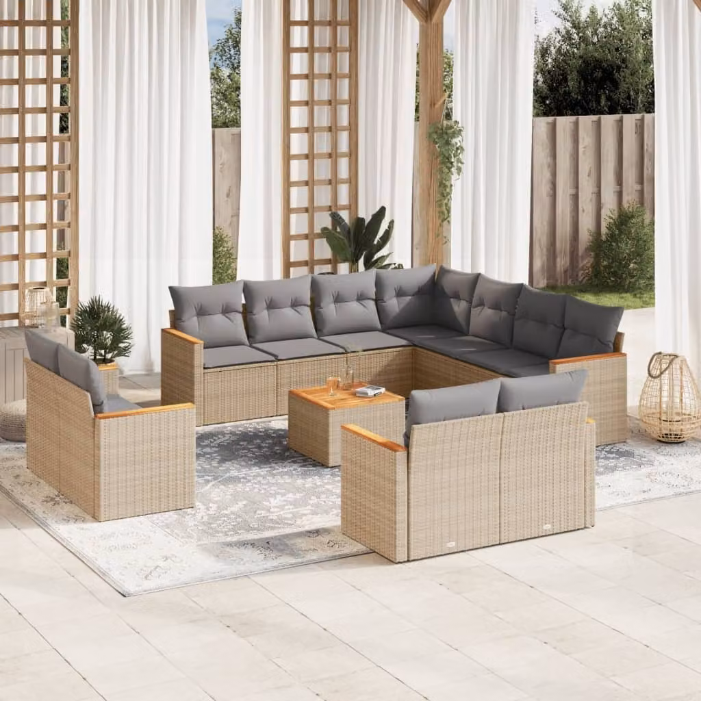Maison Exclusive - Set Divani da Giardino 12 pz con Cuscini Beige in Polyrattan