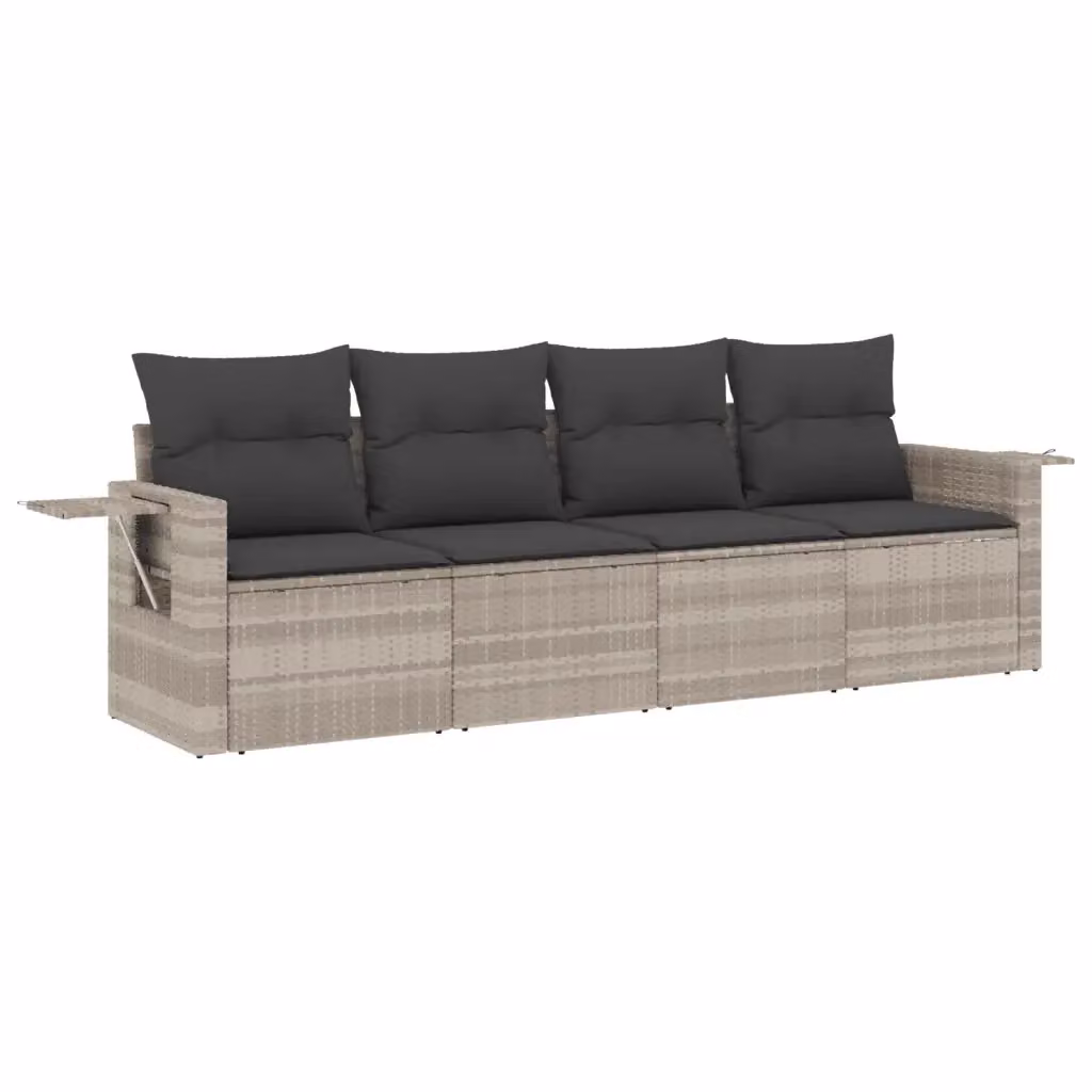 Set Divano da Giardino vidaXL 4 Pezzi in Polyrattan Grigio con Cuscini e Tavolino – 2