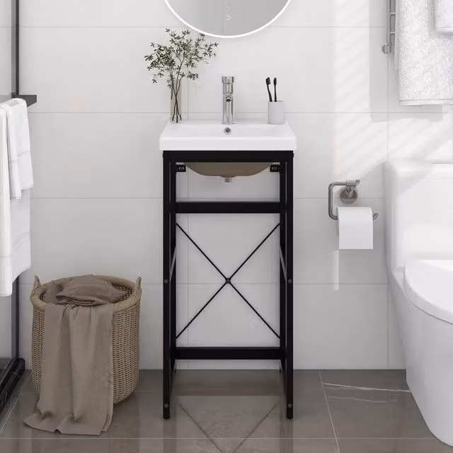 Lavabo da Bagno Moderno vidaXL in Metallo e Ceramica Lucida, Nero e Bianco, L: 83 cm, P: 40 cm, H: 38 cm
