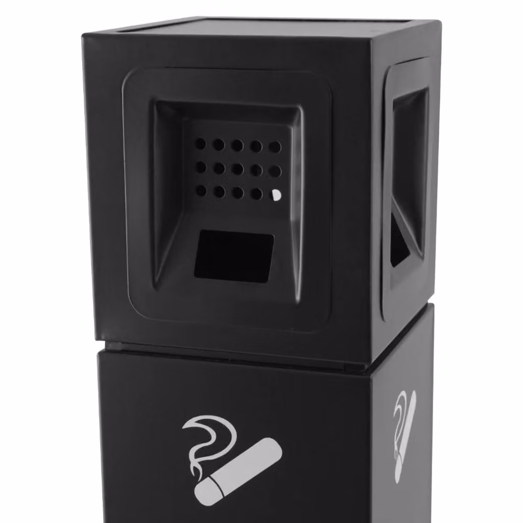 Posacenere a Colonna GIORDANOSHOP in Metallo Nero Opaco con Secchiello Interno Rimovibile da 3L, L/P/H: 30,5 x 24,7 x 106,3 cm – 2