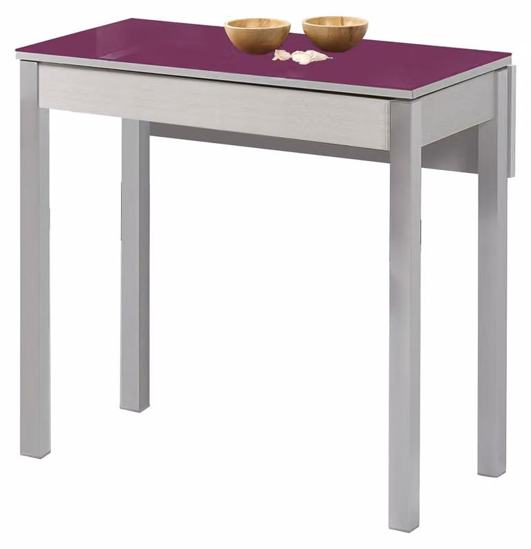 Tavolo da cucina estendibile, vetro, color melanzana, 90x50 cm