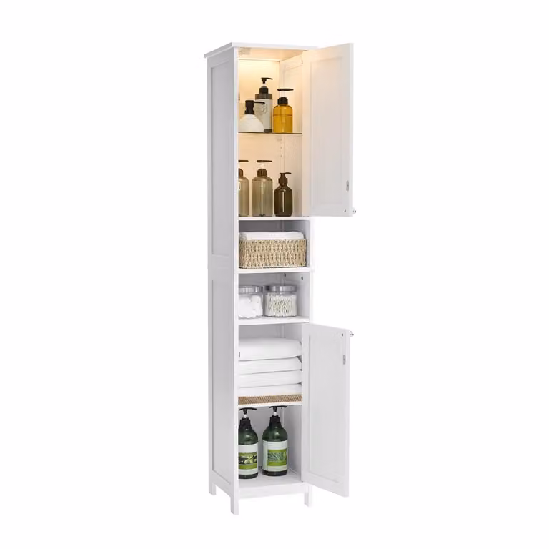Mobile da Bagno Alto con Luce e Scomparti Aperti, Bianco Nuvola