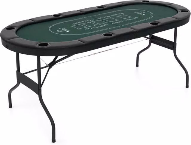Tavolo da poker pieghevole 182cm per 8 giocatori, Tavolo da gioco ovalo per blackjack texas hold¡¯em Verde
