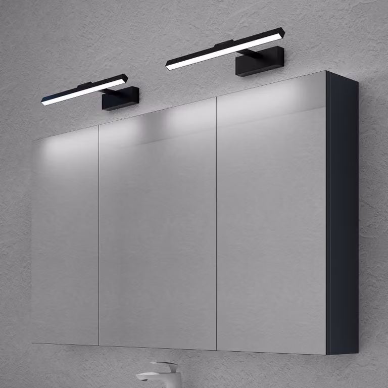 doporro Armadietto a Specchio 120x15x70cm con Lampada da Specchio LED per Bagno 40cm*2, 9W, Specchiera Bagno Mobilettto da Parete Antracite Opaco con 3 Ante e Applique Specchio, Spiegelschrank 02