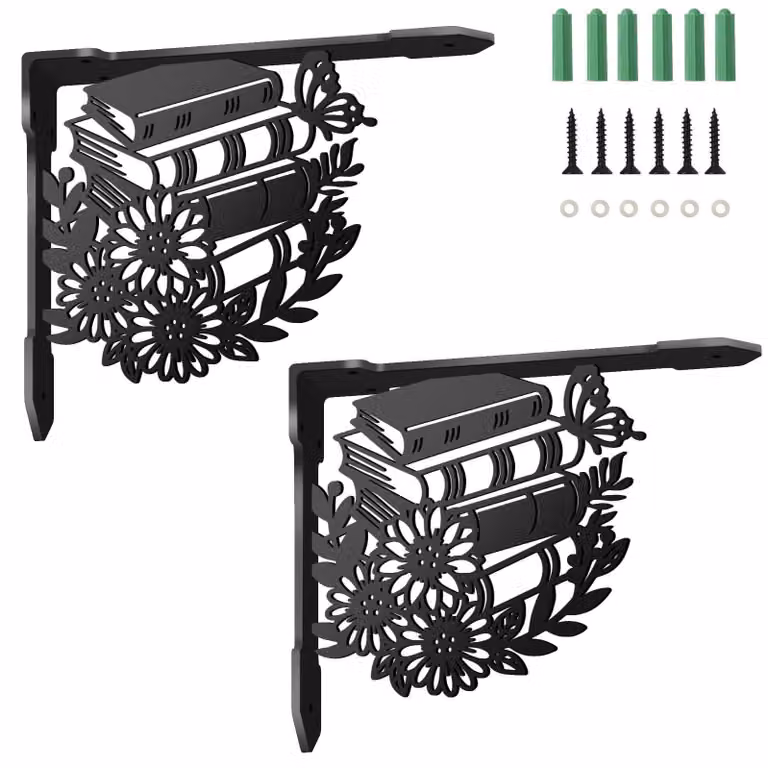 2 supporti decorativi per mensole - Montaggio a parete, metallo nero