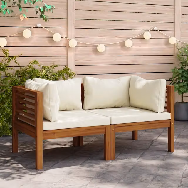 Divani Angolari 2 pz con Cuscini Bianco Crema Massello Acacia 316279