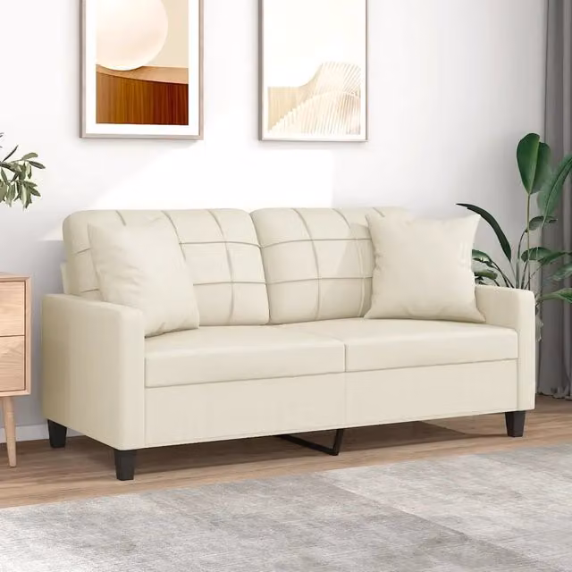 Divano a 2 Posti con Cuscini-Sofa 2 Posti con Cuscini Crema 140 cm in Similpelle 846513