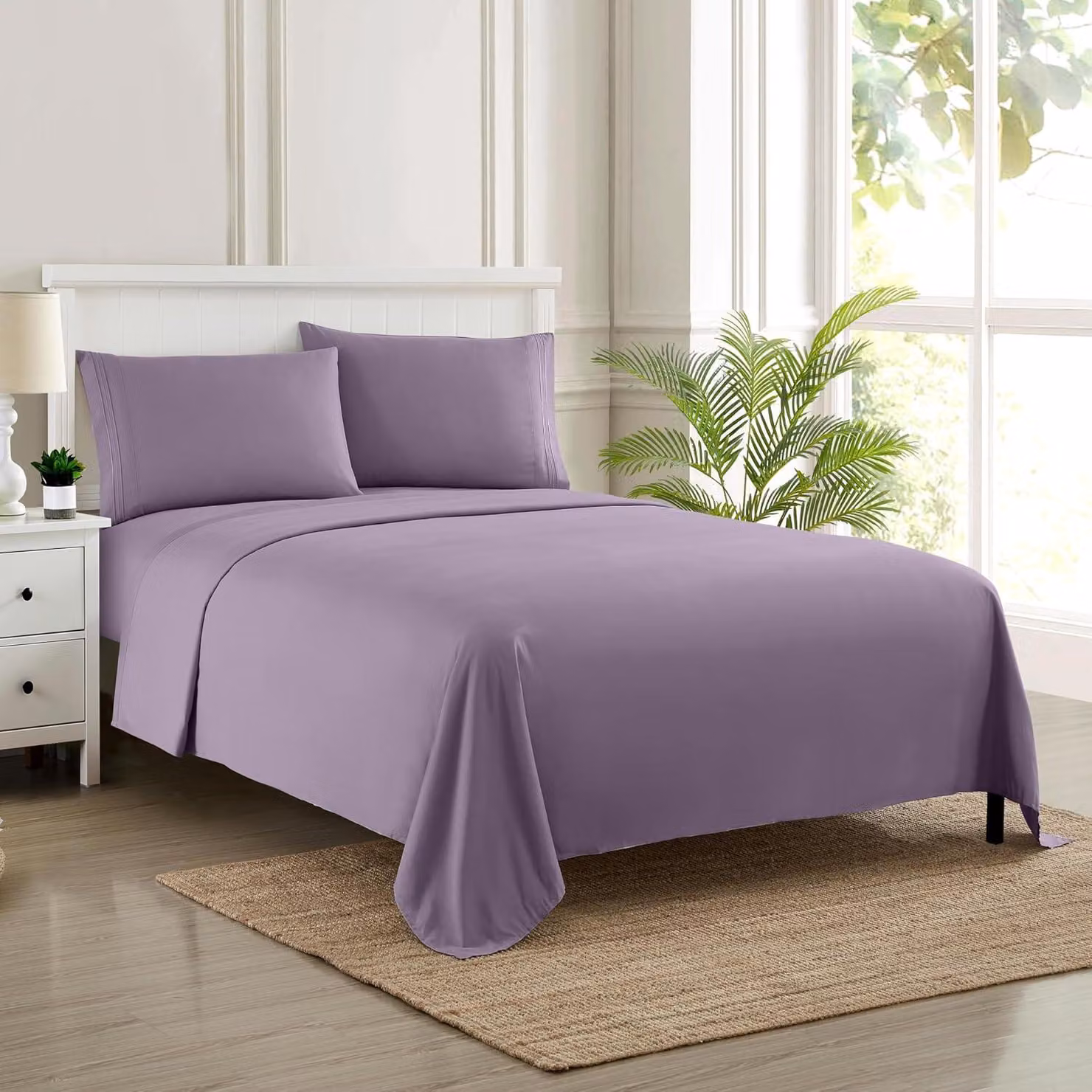 Set di biancheria da letto Luxe della Sweet Home Collection, composto da lenzuolo con angoli, lenzuolo di sopra, 2 federe, realizzato in microfibra finemente spazzolata, colore prugna, taglia Twin XL