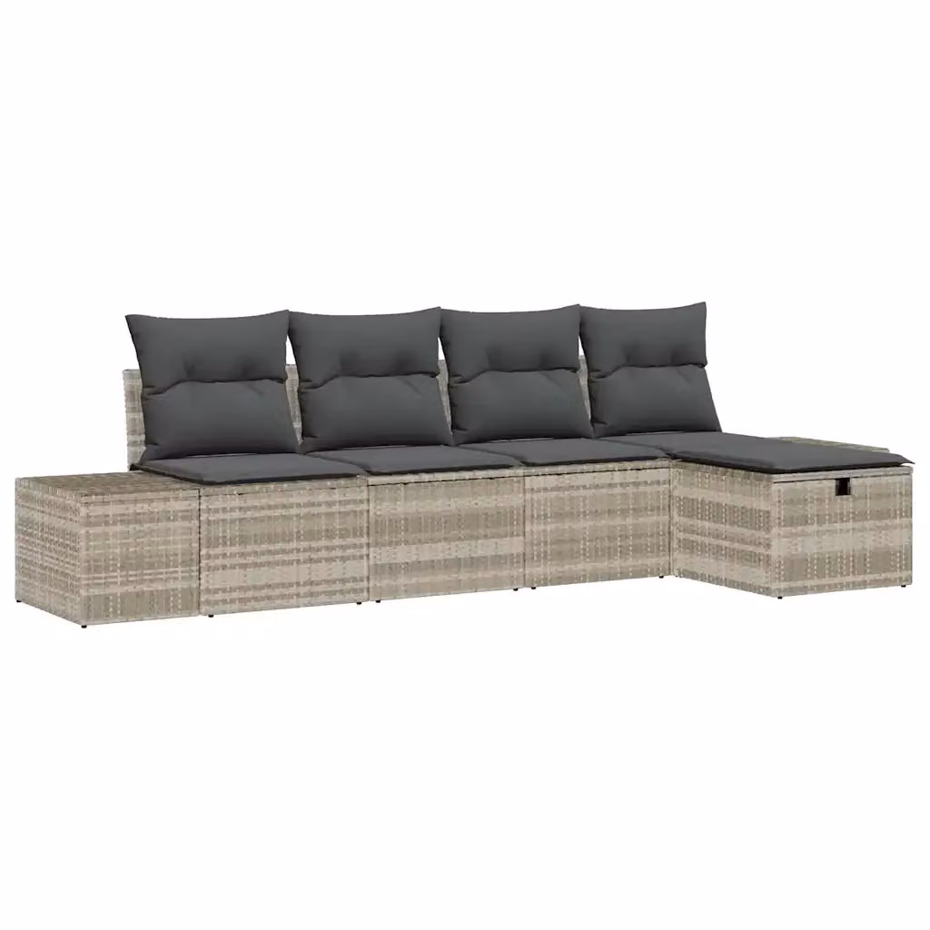 Set Divano da Giardino vidaXL a L in Polyrattan Grigio con Ottoman e Cuscini, Resistente alle Intemperie – 2
