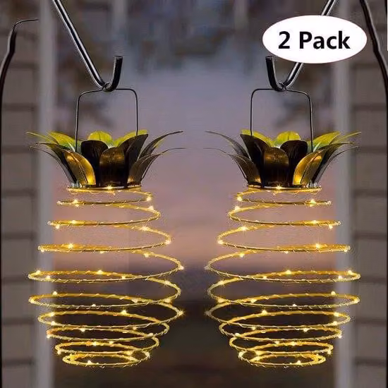 Set di lampade solari da esterno - Lampada solare impermeabile a forma di ananas con 60 LED per giardino, cortile, terrazza, prato, cortile sul retro, vialetto e spazi esterni.