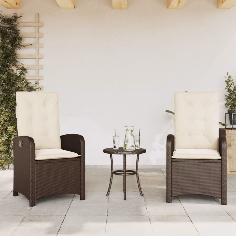 Set di 2 sedie reclinabili da giardino vidaXL in polyrattan marrone con cuscini bianchi