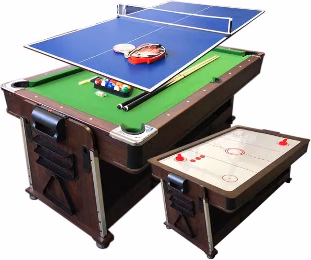 Tavolo da biliardo multi-gioco Mattew da 7 piedi con Air Hockey e Ping Pong, colore verde, con piano reversibile e inclinabile