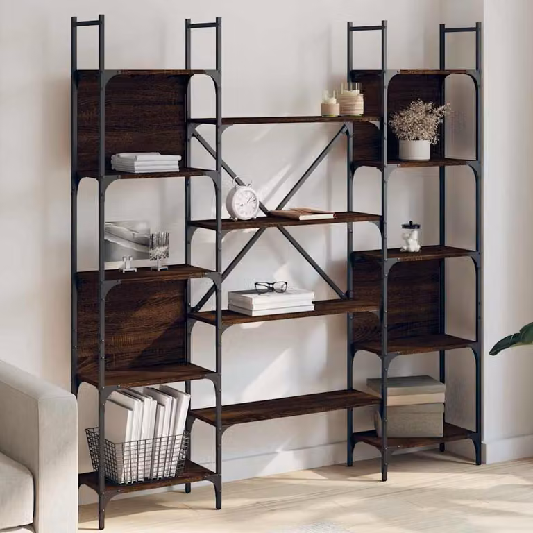 Libreria vidaXL in stile industriale in legno e metallo, colore rovere marrone, L 155,5 x P 24 x H 166,5 cm