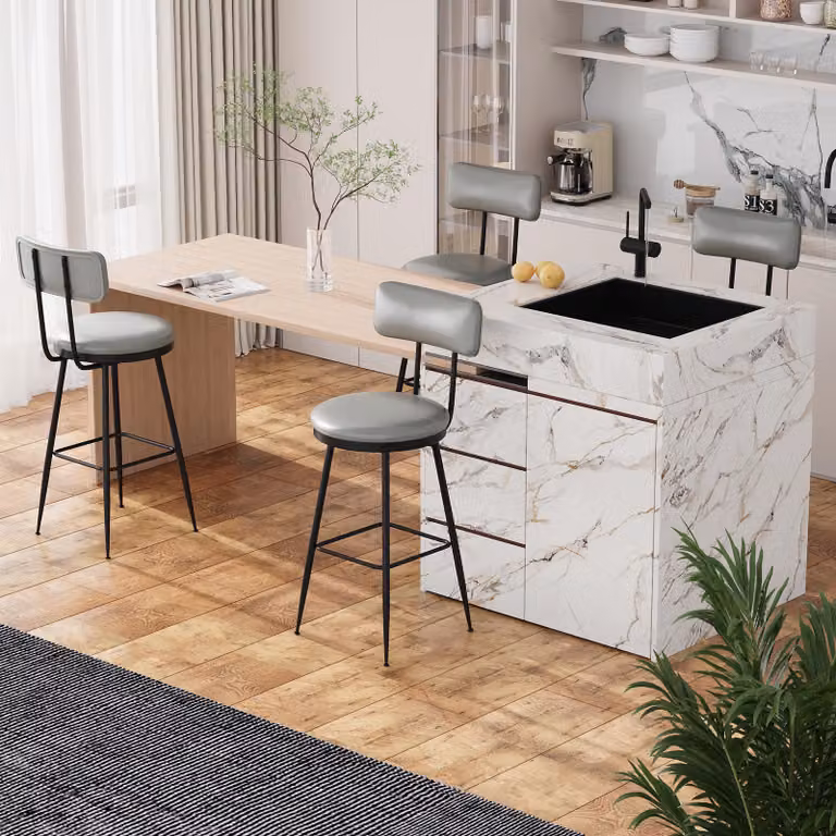 Set di 2 sgabelli da bar in Pelle finta grigia, design moderno con schienale ergonomico, robusta struttura in metallo, comoda e facile da pulire