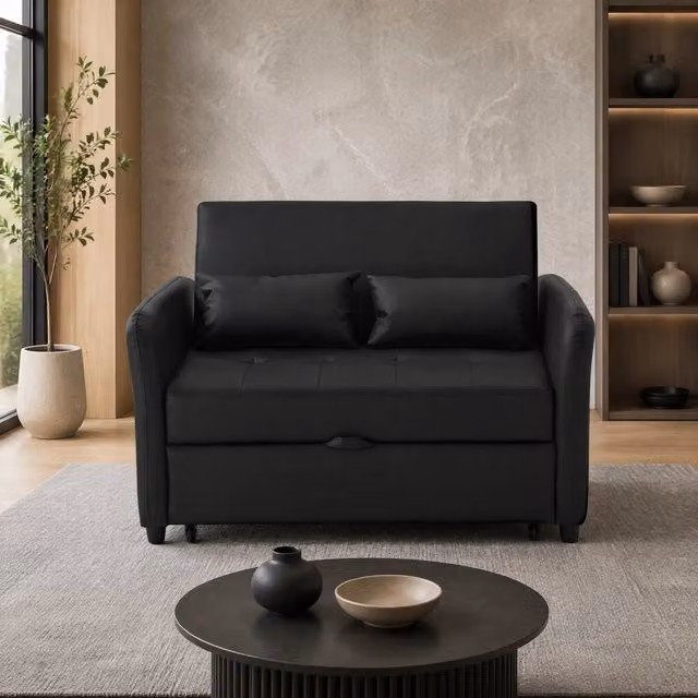 Divano letto estraibile ULEVR 122x83x82 cm con schienale regolabile in 3 posizioni, PU nero antico