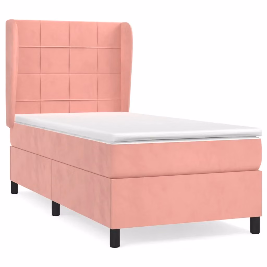 vidaXL Giroletto a Molle con Materasso in Velluto Rosa e Bianco, L/P/H: 200 x 100 x 128 cm – 2