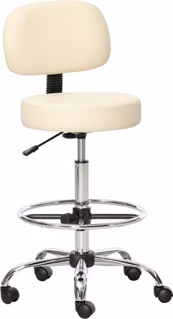 Sgabello da bar HOMCOM girevole a 360°, seduta imbottita con schienale e altezza regolabile, colore beige, L: 56 cm, P: 57 cm, H: 104-127 cm