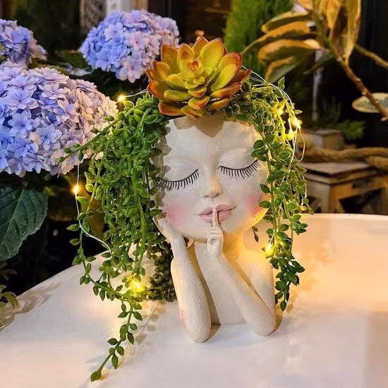 Vaso da fiori impermeabile in resina sintetica con catena luminosa a LED