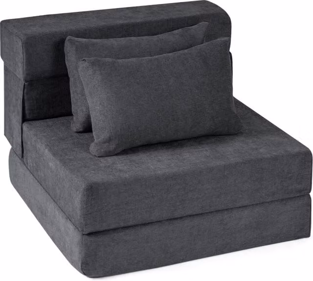 Poltrona letto convertibile 3-in-1 in tessuto chenille con 2 cuscini, divano letto pieghevole moderno Grigio L: 72 cm, P: 76 cm, H: 58 cm